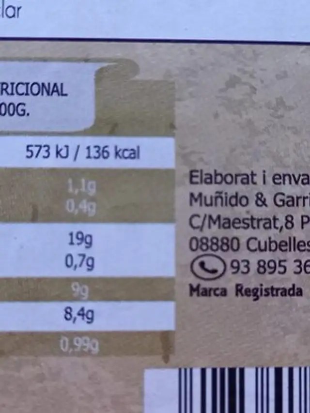 Garbanzos cocidos ingredients label
