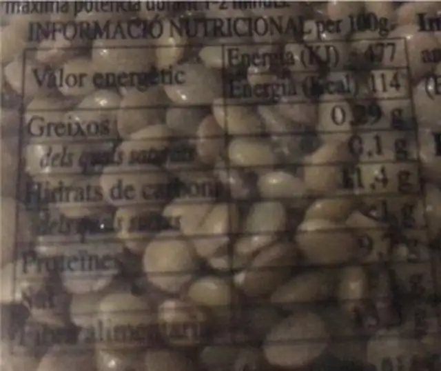 Llenties Cuites nutrition facts table
