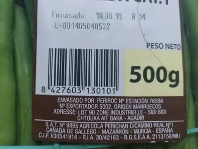 Judia redonda nutrition facts table