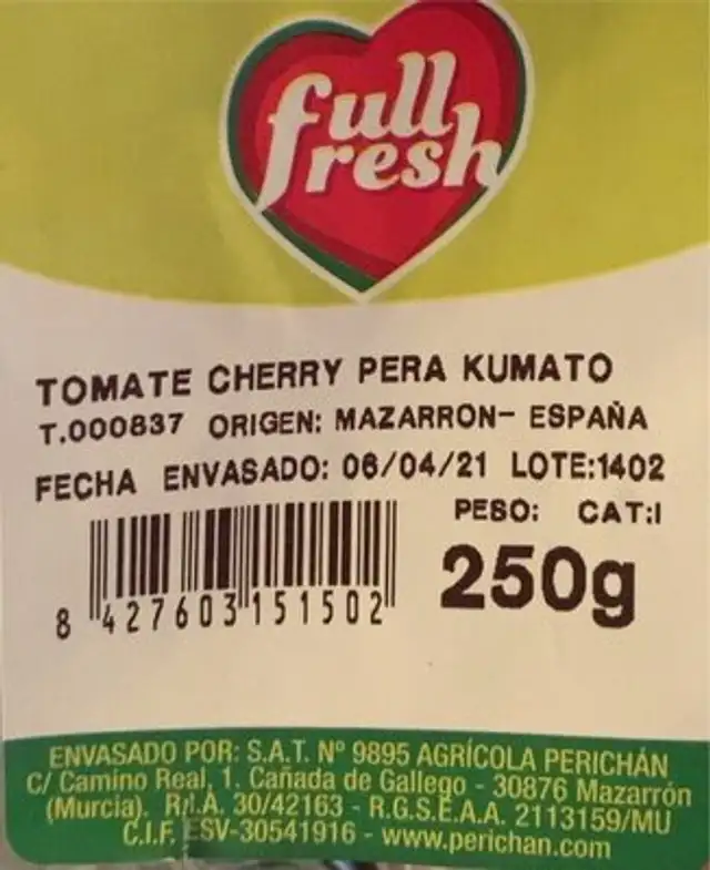 Tomate cherry nutrition facts table