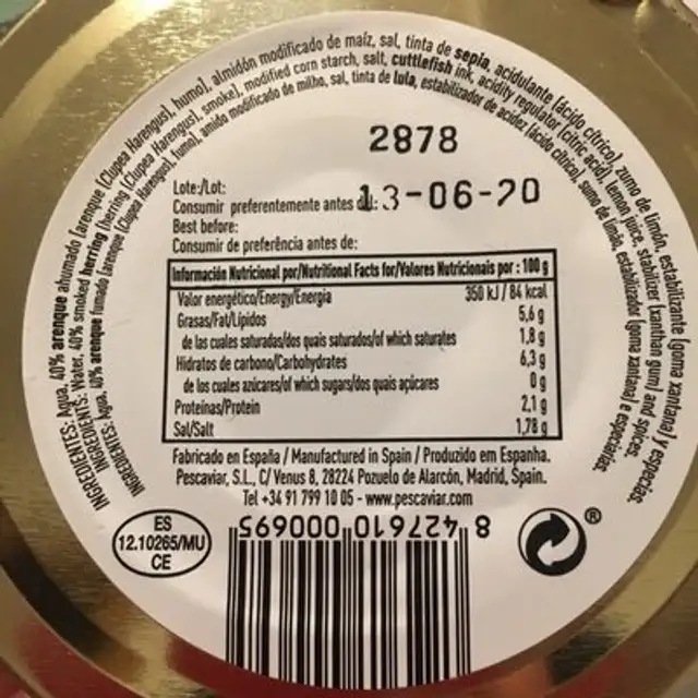 Moluga nutrition facts table