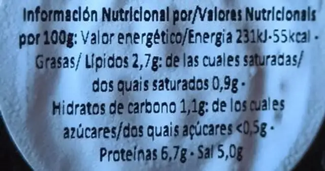 Huevas de capelan nutrition facts table