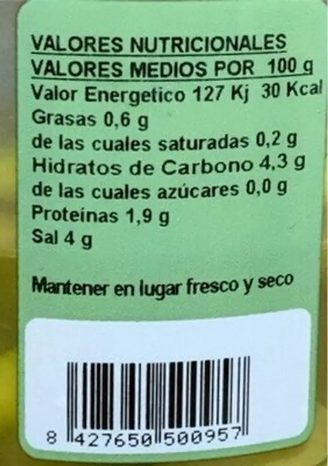 Aceitunas nutrition facts table
