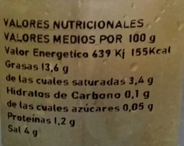 Aceituna sevillana verde entera sabor a anchoa nutrition facts table