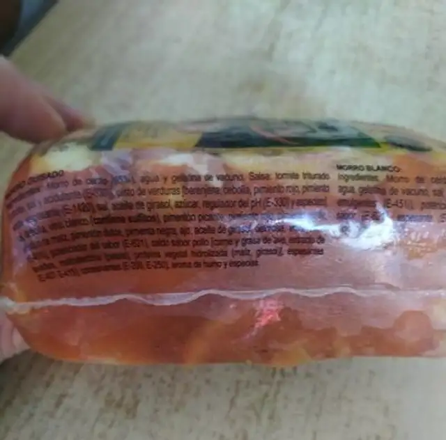 Morro de cerdo nutrition facts table