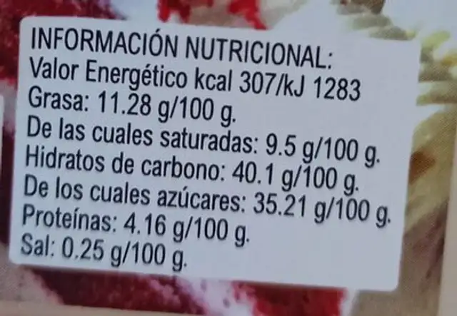 Tarta red velvet nutrition facts table