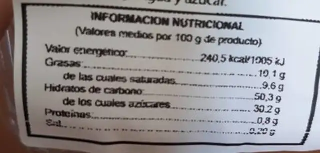 Tarta tiramisú congelada nutrition facts table