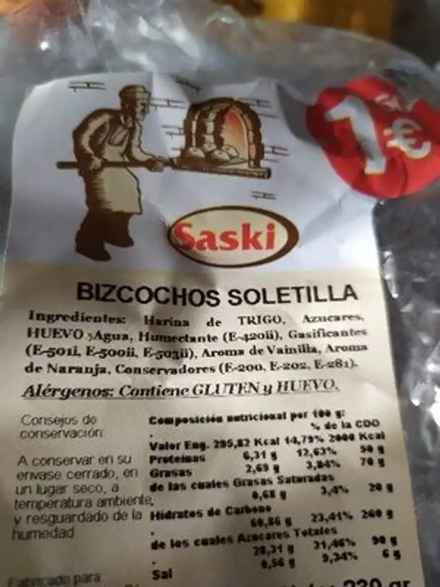 Bizcochos Soletilla ingredients label