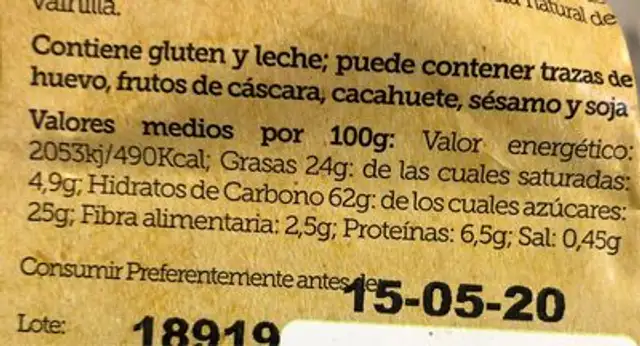 Choco Cookies nutrition facts table