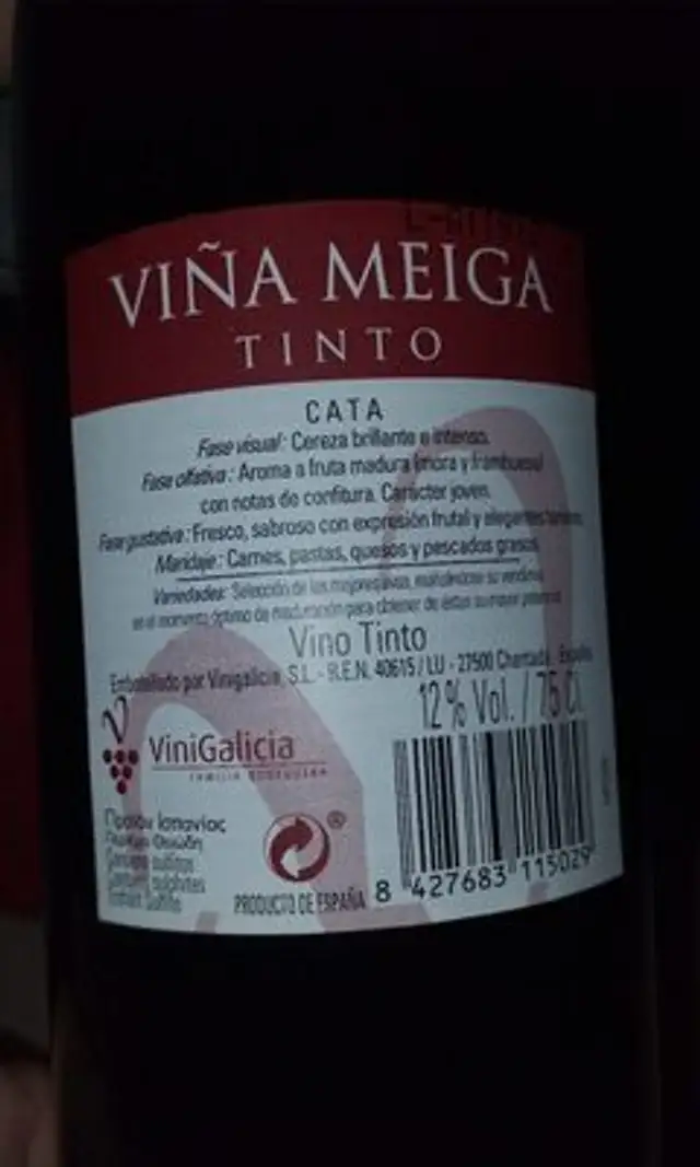 Viña Meiga nutrition facts table