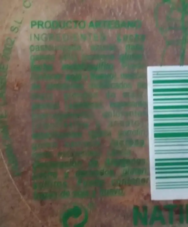 Natillas con galleta ingredients label