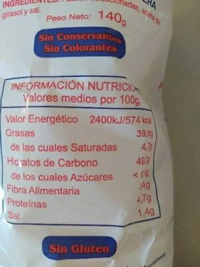 Patatas fritas ingredients label