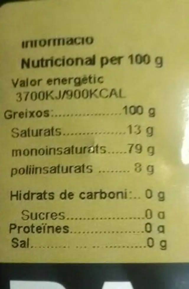 Rajolí d'or nutrition facts table