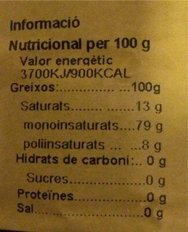 RAJOLI D'OR nutrition facts table
