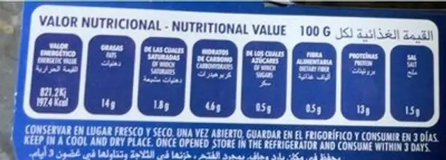 Paté de atún nutrition facts table