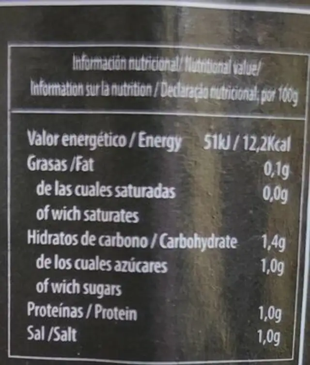 esparragos extra nutrition facts table