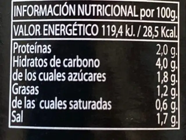 Banderillas dulces nutrition facts table