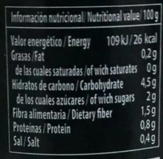 Pimientos tiras con ajo nutrition facts table