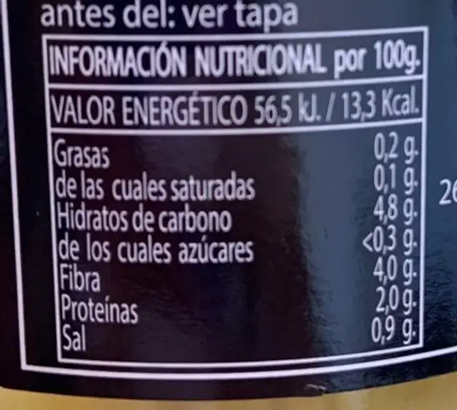 Alcachofas enteras extra nutrition facts table