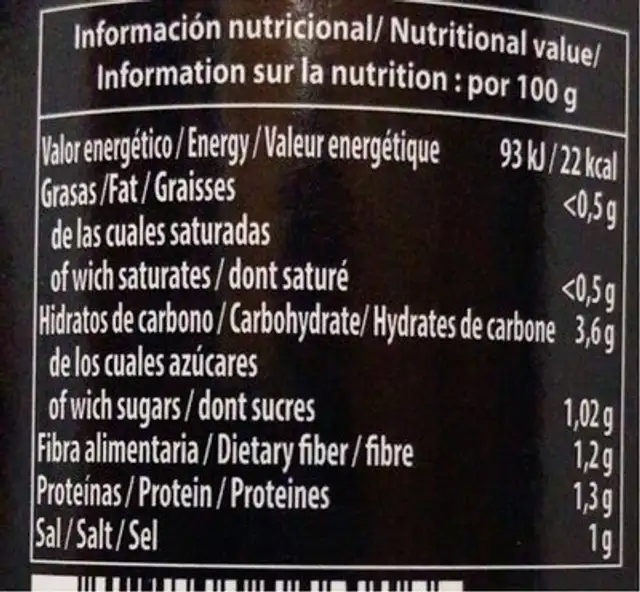 Menestra de verduras nutrition facts table