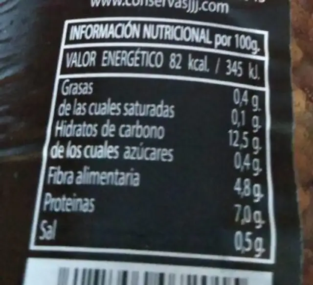 Lentejas cocidas nutrition facts table