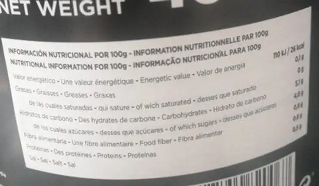 Tomate triturado nutrition facts table