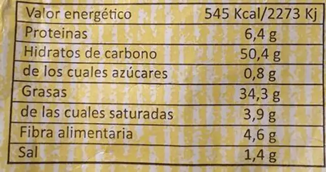 Patatas fritas artesanas Chaciana nutrition facts table