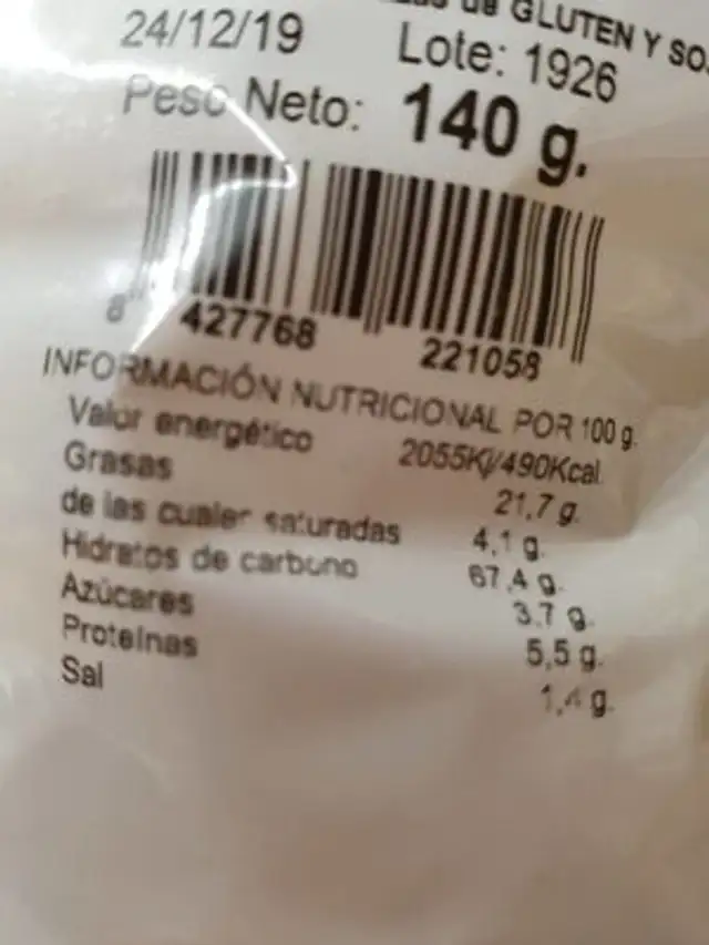 Bolitas de queso nutrition facts table