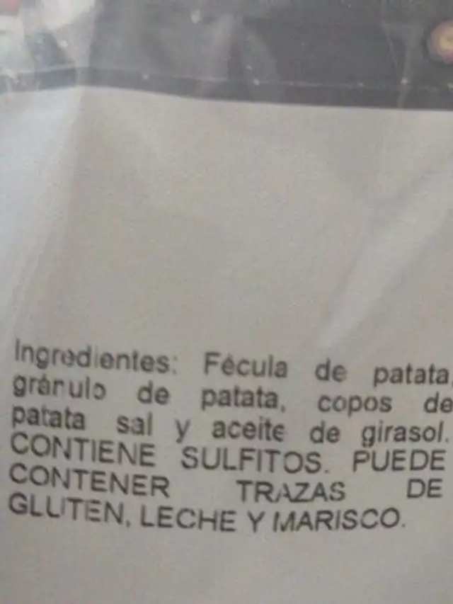 Snacks ingredients label