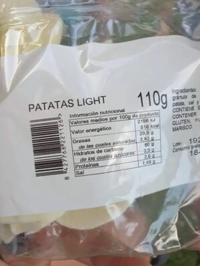 Snacks nutrition facts table