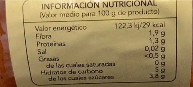Tomate rosa de Barbastro nutrition facts table