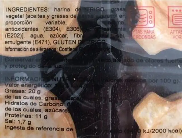 Cazuelitas nutrition facts table