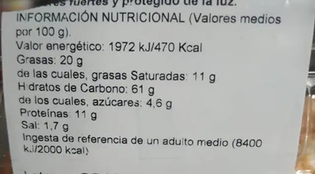 Surtido bases crujientes nutrition facts table