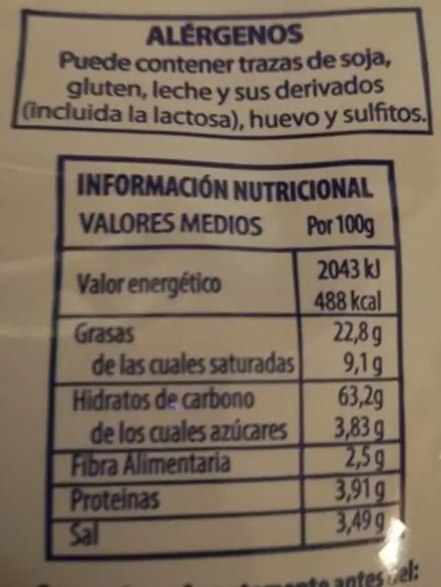 Cortezas de trigo nutrition facts table
