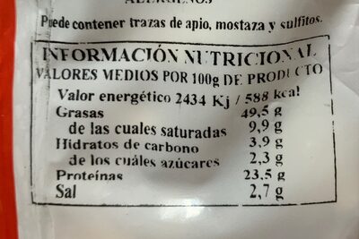 Almendra tostada nutrition facts table