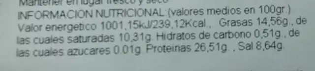 Jamón Serrano El Chato nutrition facts table