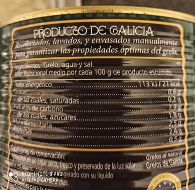 Grelos al natural nutrition facts table