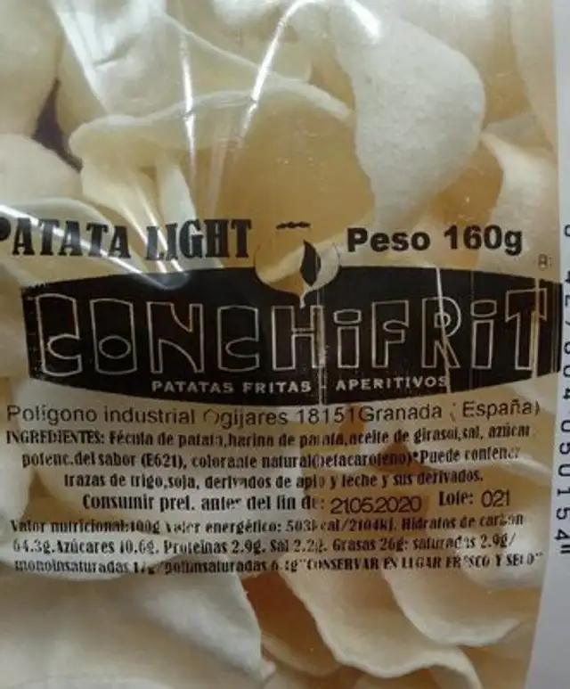 Patata light nutrition facts table
