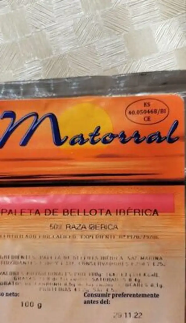 Paleta de bellota Ibérica nutrition facts table
