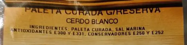 Paleta curada gran reserva cerdo blanco nutrition facts table