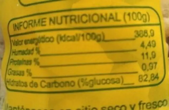 Pikitos ingredients label