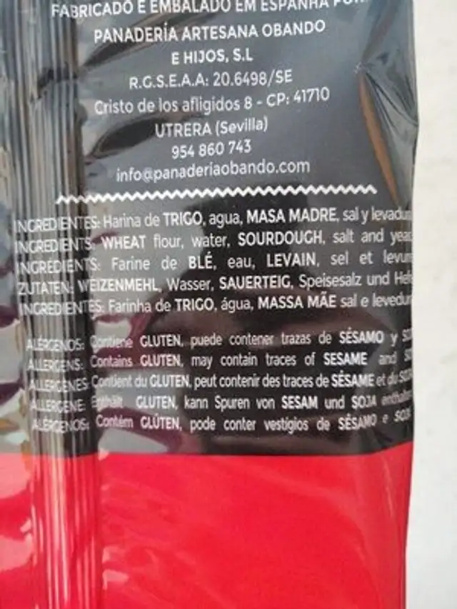 Regaña ingredients label