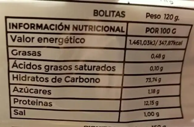 Picos artesanos nutrition facts table