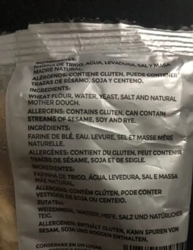 Picos utreranos ingredients label
