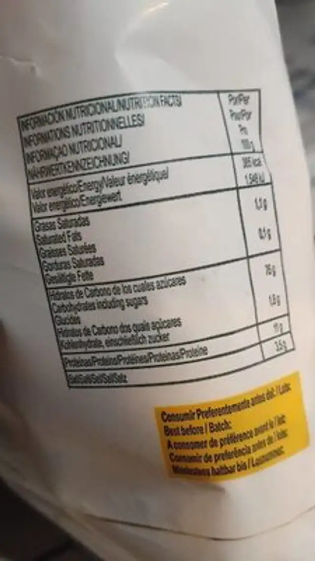 Rebujos nutrition facts table