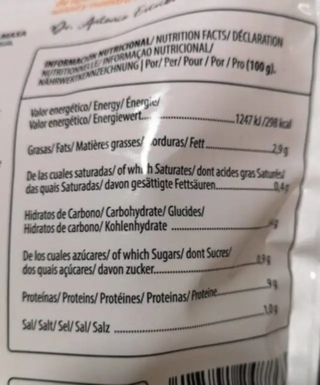 Picos funcionales nutrition facts table