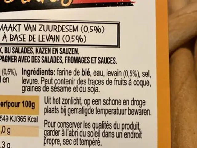 Picos artesanos ingredients label