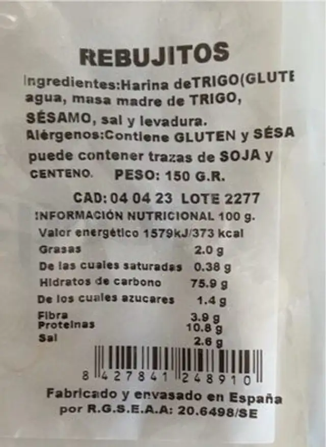 Rebujitos nutrition facts table