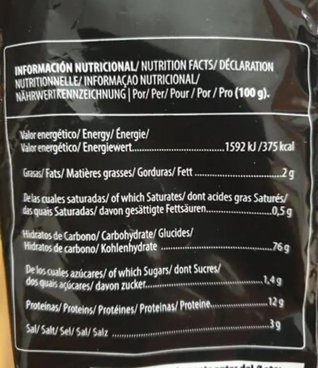 Picos nutrition facts table
