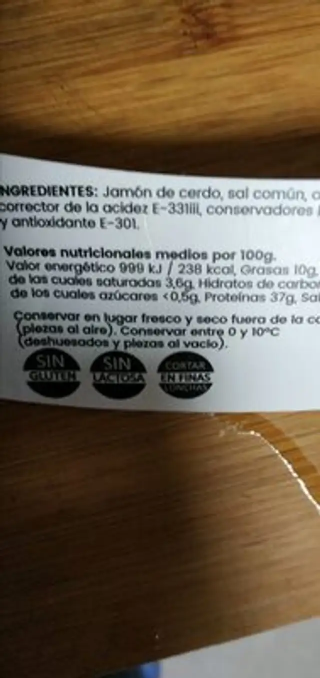 Jamón nutrition facts table